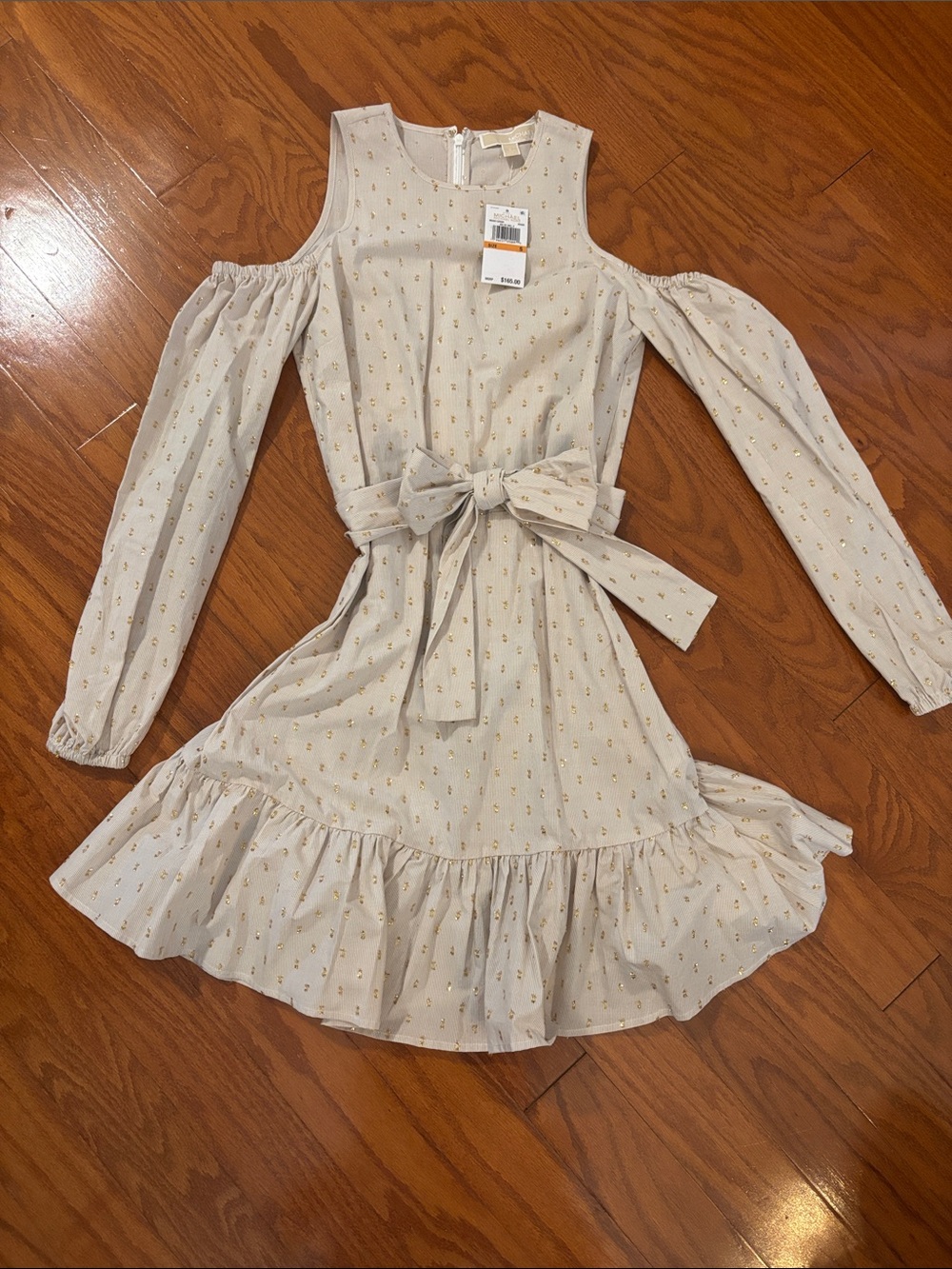 Michael Kors Cold-Shoulder Ruffle Dress with Belt